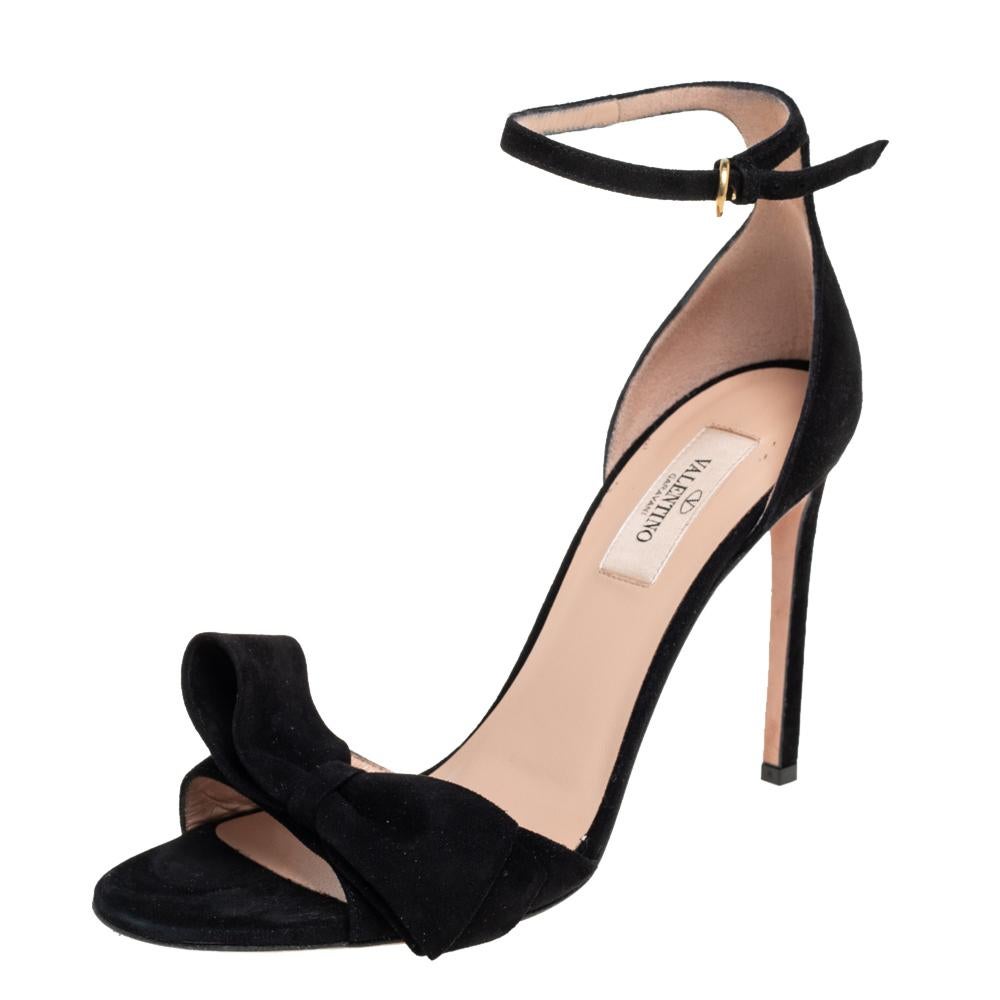 Valentino Black Suede Ankle Strap Bow 