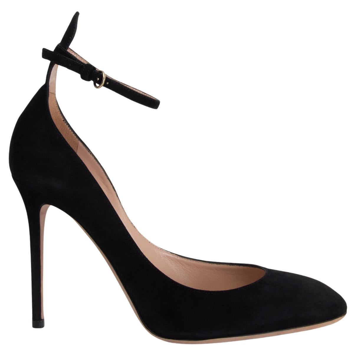 VALENTINO black suede Ankle Strap Pumps Shoes 39.5 For Sale at 1stDibs