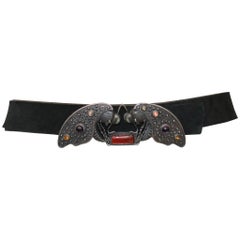 Valentino Black Suede Belt with Jeweled Dragonfly Buckle 