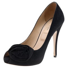 Valentino Black Suede Knotted Peep Toe Pumps Size 37.5