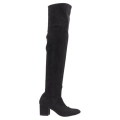 VALENTINO black suede leather round toe mid block mid heel knee high boots EU36