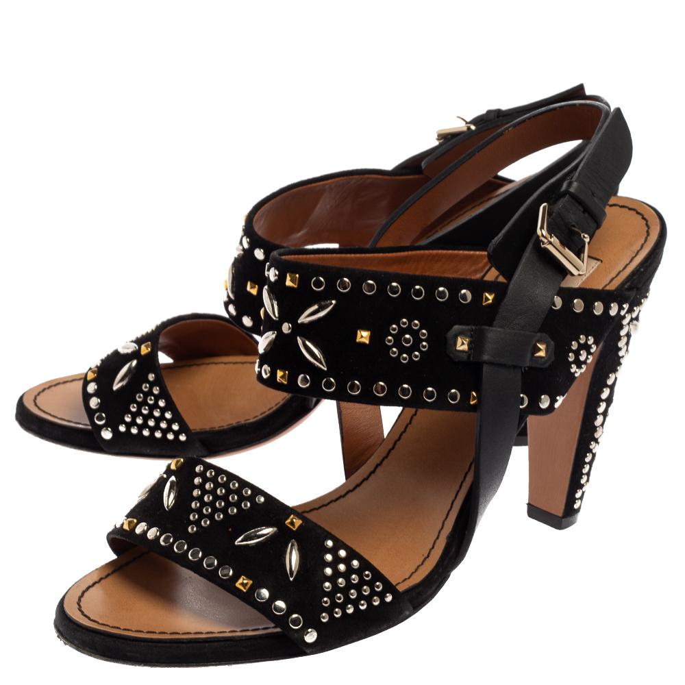 Valentino Black Suede Leather Studded Open Toe Slingback Sandals Size 38.5 3