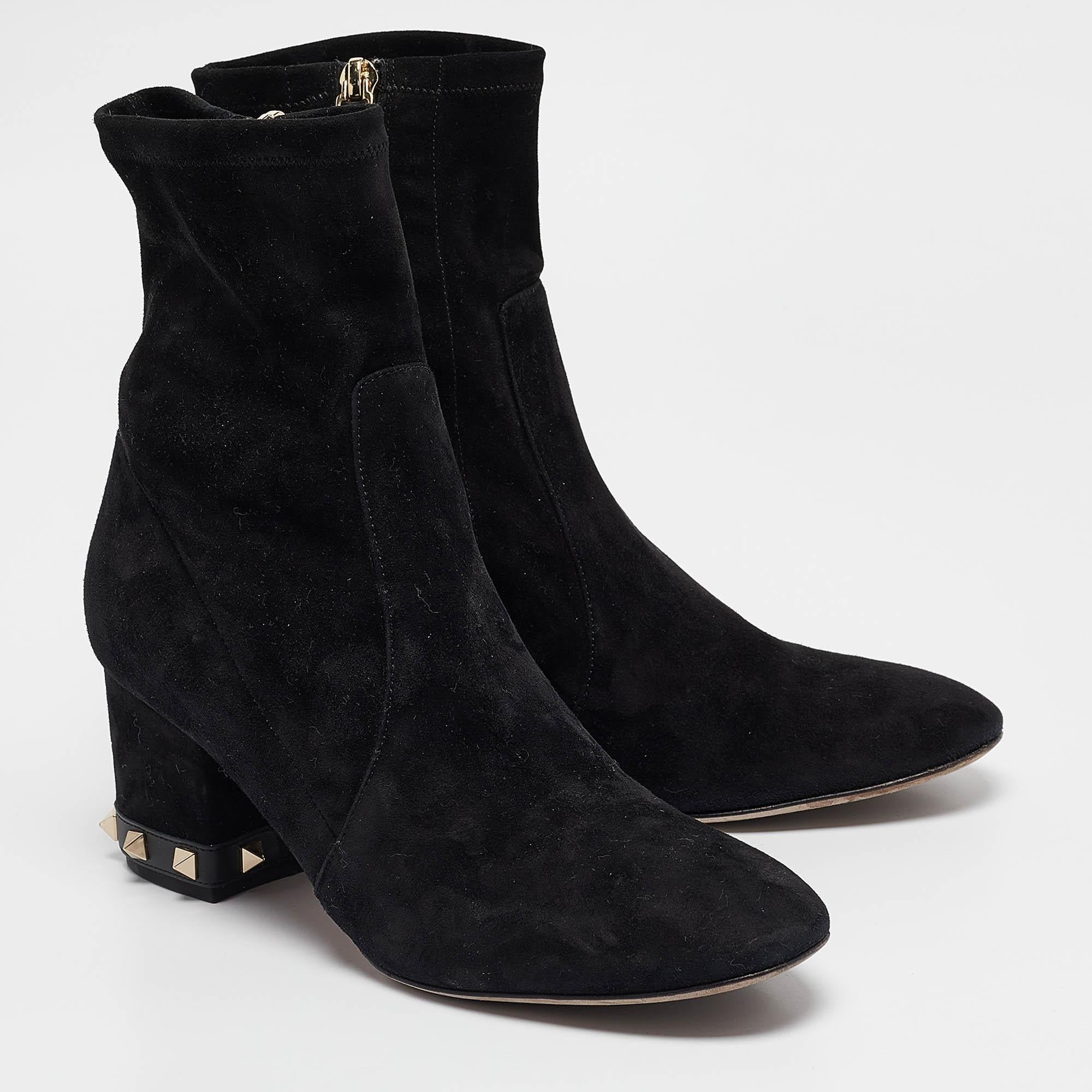 Women's Valentino Black Suede Rockstud Ankle Length Boots Size 38