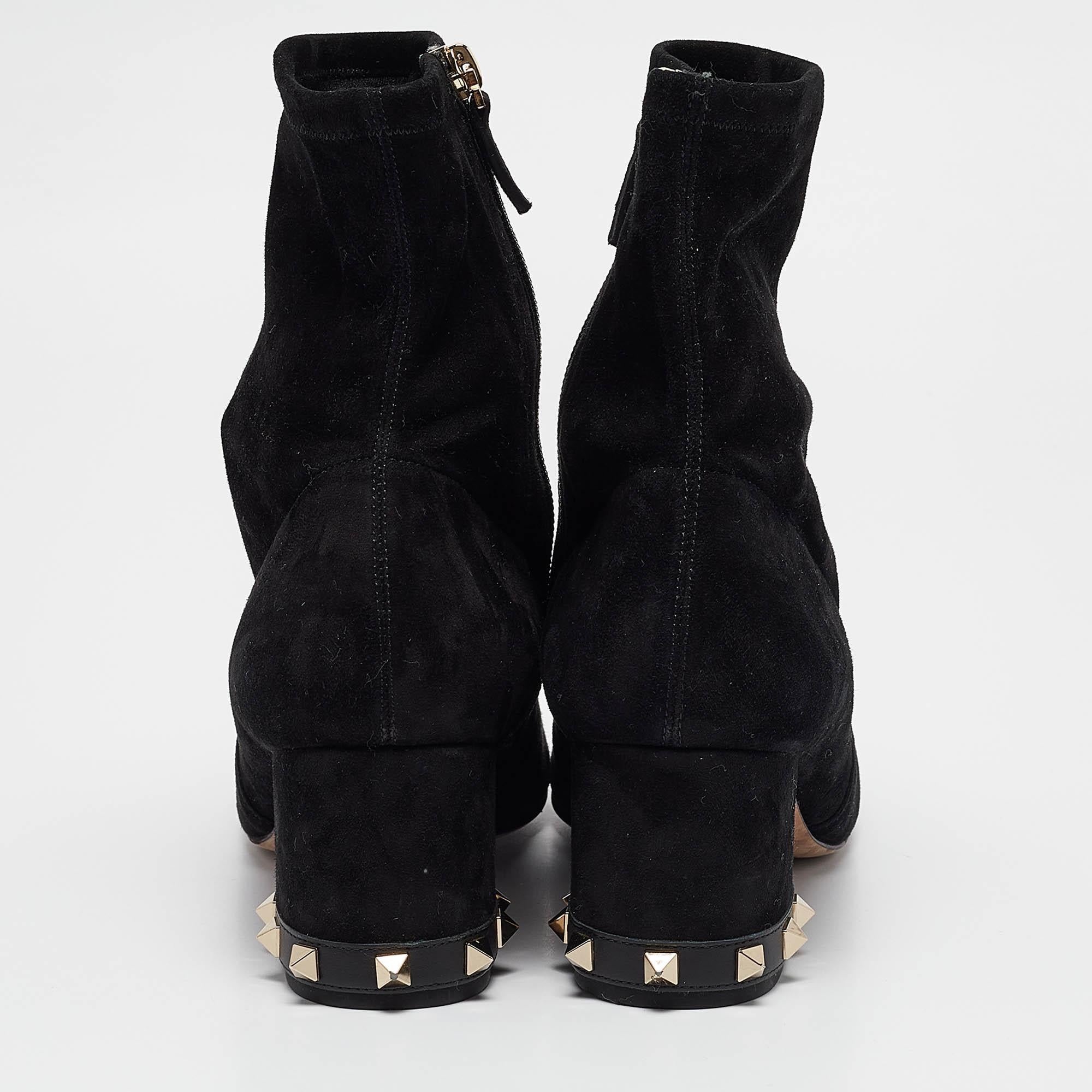 Valentino Black Suede Rockstud Ankle Length Boots Size 38 1
