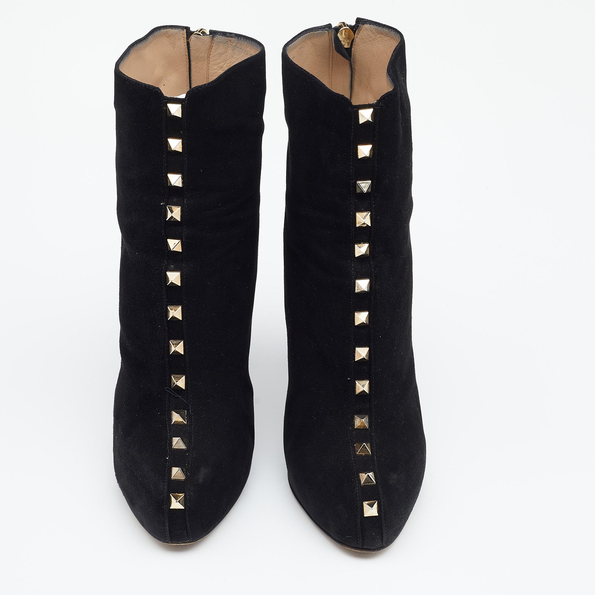 Valentino Black Suede Rockstud Ankle Length Boots Size 38 1