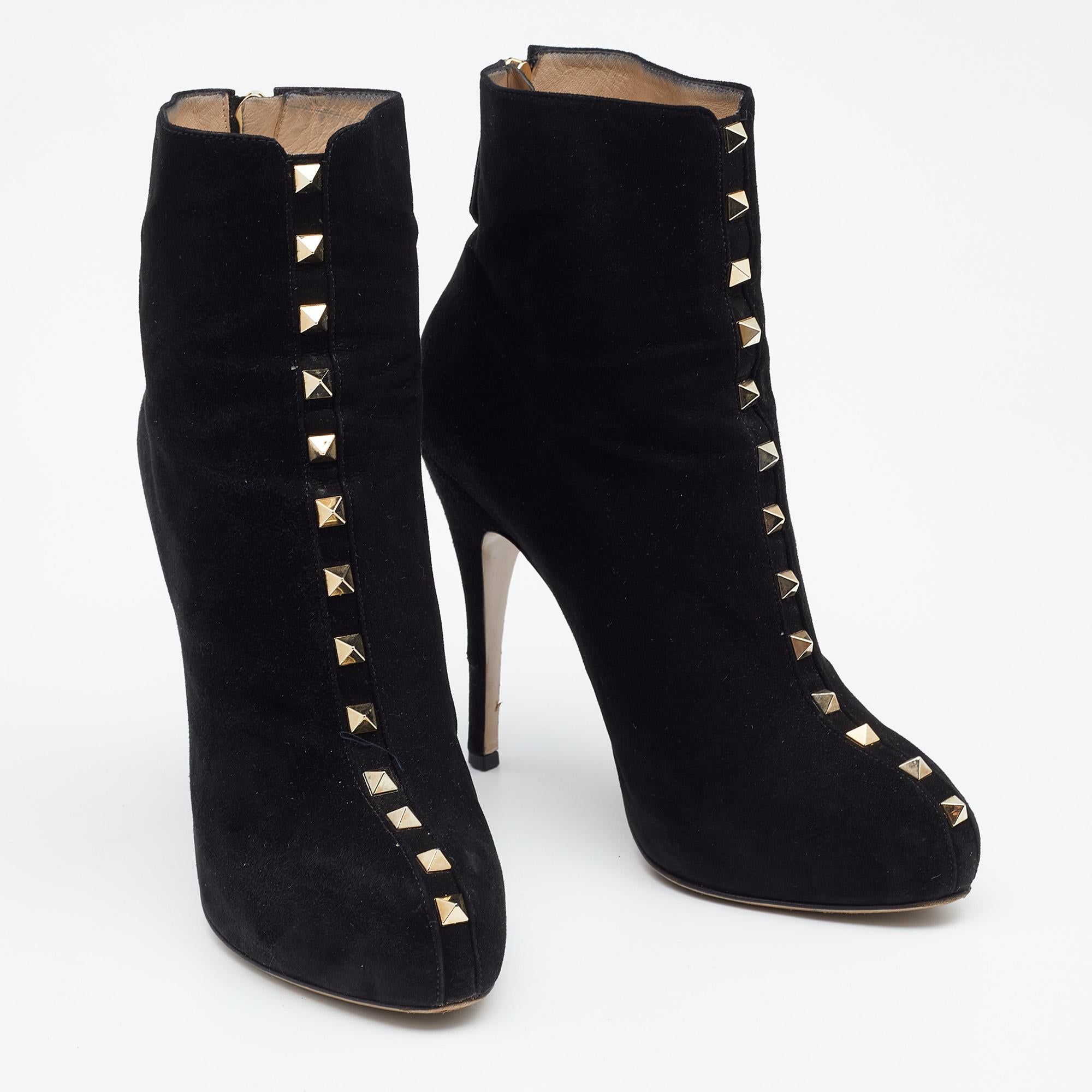 Valentino Black Suede Rockstud Ankle Length Boots Size 38 2