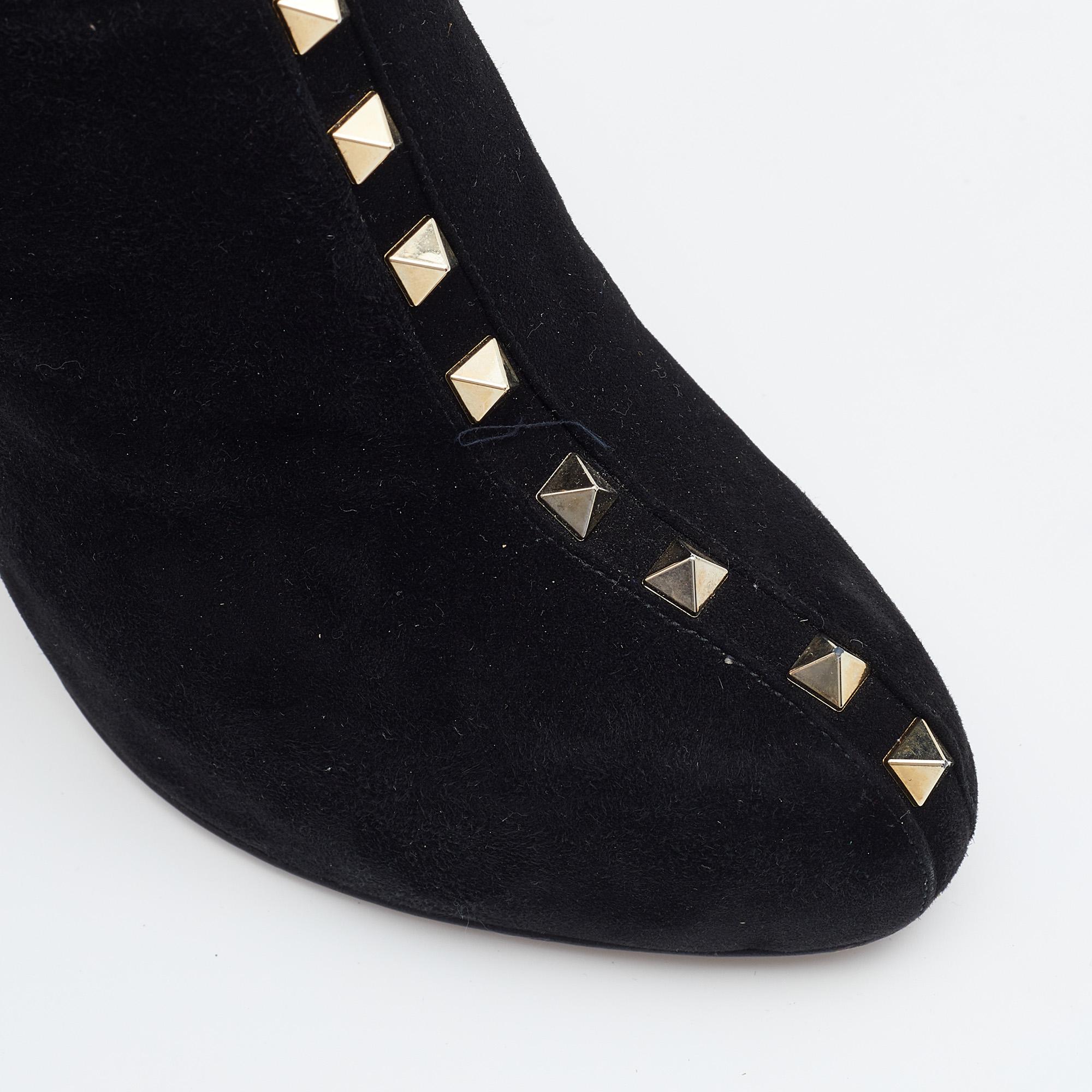 Valentino Black Suede Rockstud Ankle Length Boots Size 38 3