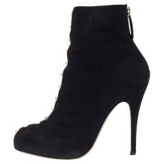 Valentino Black Suede Rockstud Ankle Length Boots Size 38