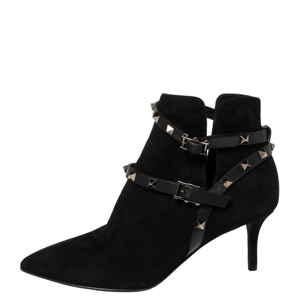 Valentino Black Suede Rockstud Harness Ankle Boots Size 36.5 1