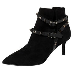 Valentino Black Suede Rockstud Harness Ankle Boots Size 36.5