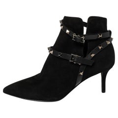 Valentino Black Suede Rockstud Harness Ankle Boots Size 36.5