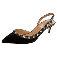 Valentino Black Suede Rockstud Pointed Toe Slingback Sandals Size 36.5