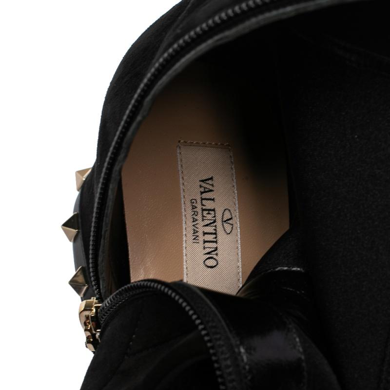 Valentino Black Suede Rockstud Trim Heel Ankle Boots Size 38 1