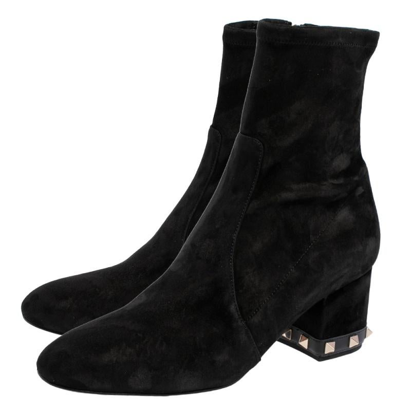 Valentino Black Suede Rockstud Trim Heel Ankle Boots Size 38 3