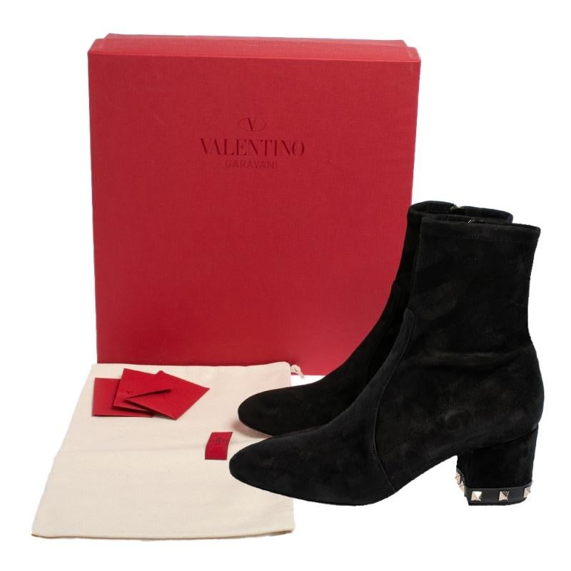 Valentino Black Suede Rockstud Trim Heel Ankle Boots Size 38 4