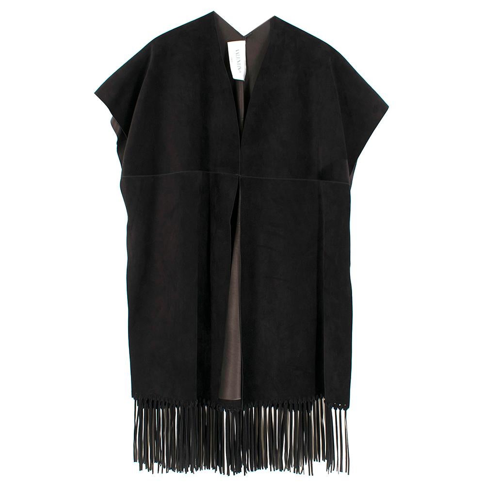 Women's  Valentino Black Suede Short Sleeve Caban Fringe detail Coat - Size S  For Sale