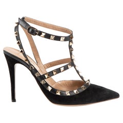 Valentino Black Suede Strappy Rockstud Heels Size IT 37