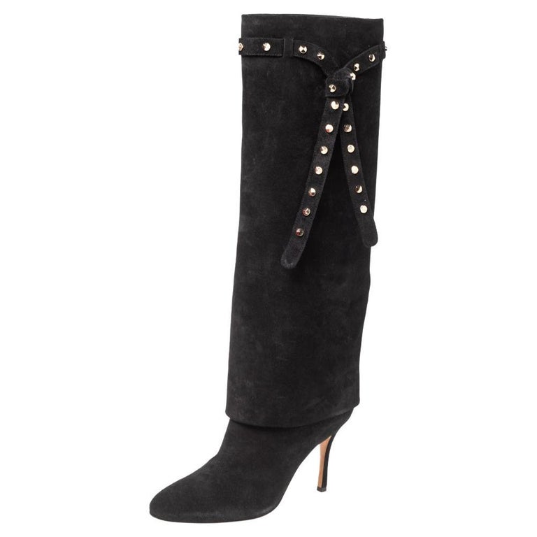 Valentino Black Suede Studded Bow Knee Length Boots Size 37 For Sale at  1stDibs