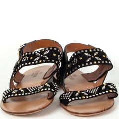 VALENTINO black suede STUDDED FLAT Sandals Shoes 40