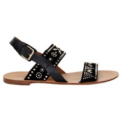 VALENTINO black suede STUDDED FLAT Sandals Shoes 40