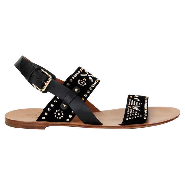 suede STUDDED FLAT Sandals Shoes 40 For Sale at 1stDibs | flat embellished sandals, studded flats shoes, أحذية فلات فالنتينو
