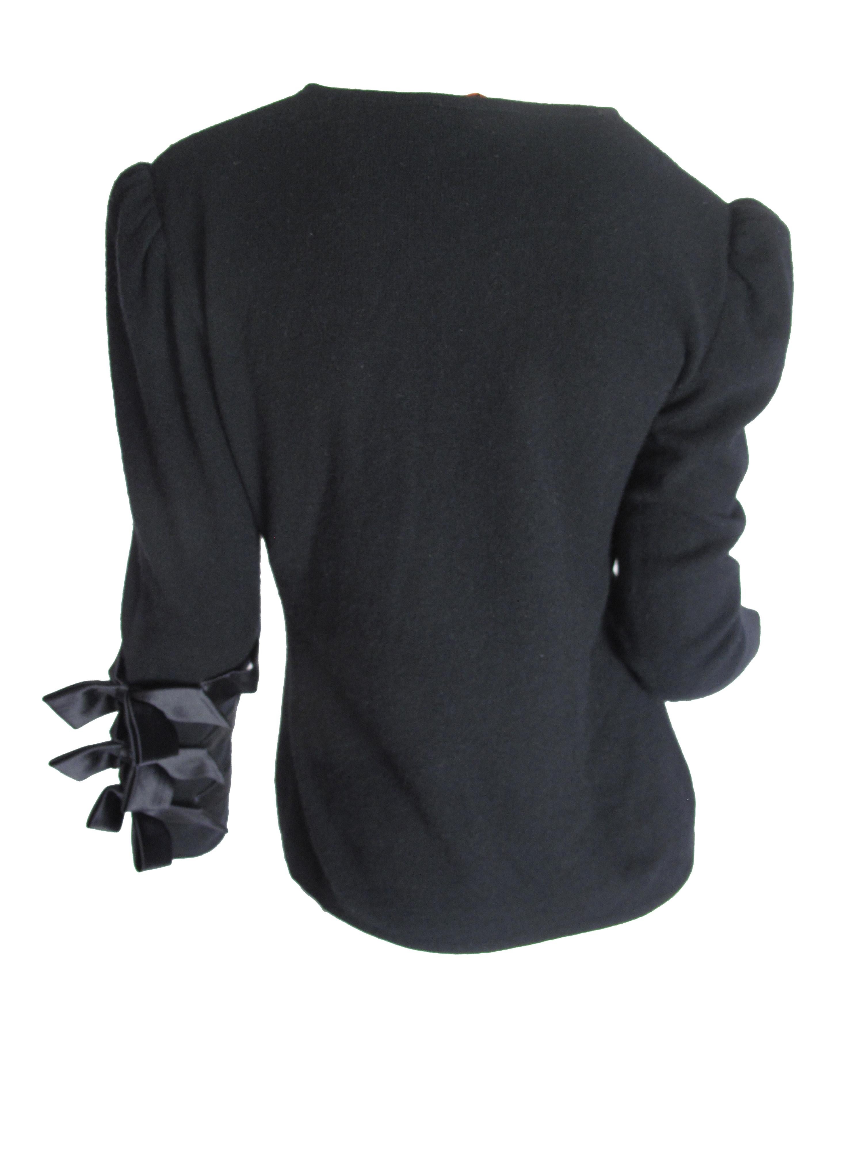 black knit bow detail long sleeve top