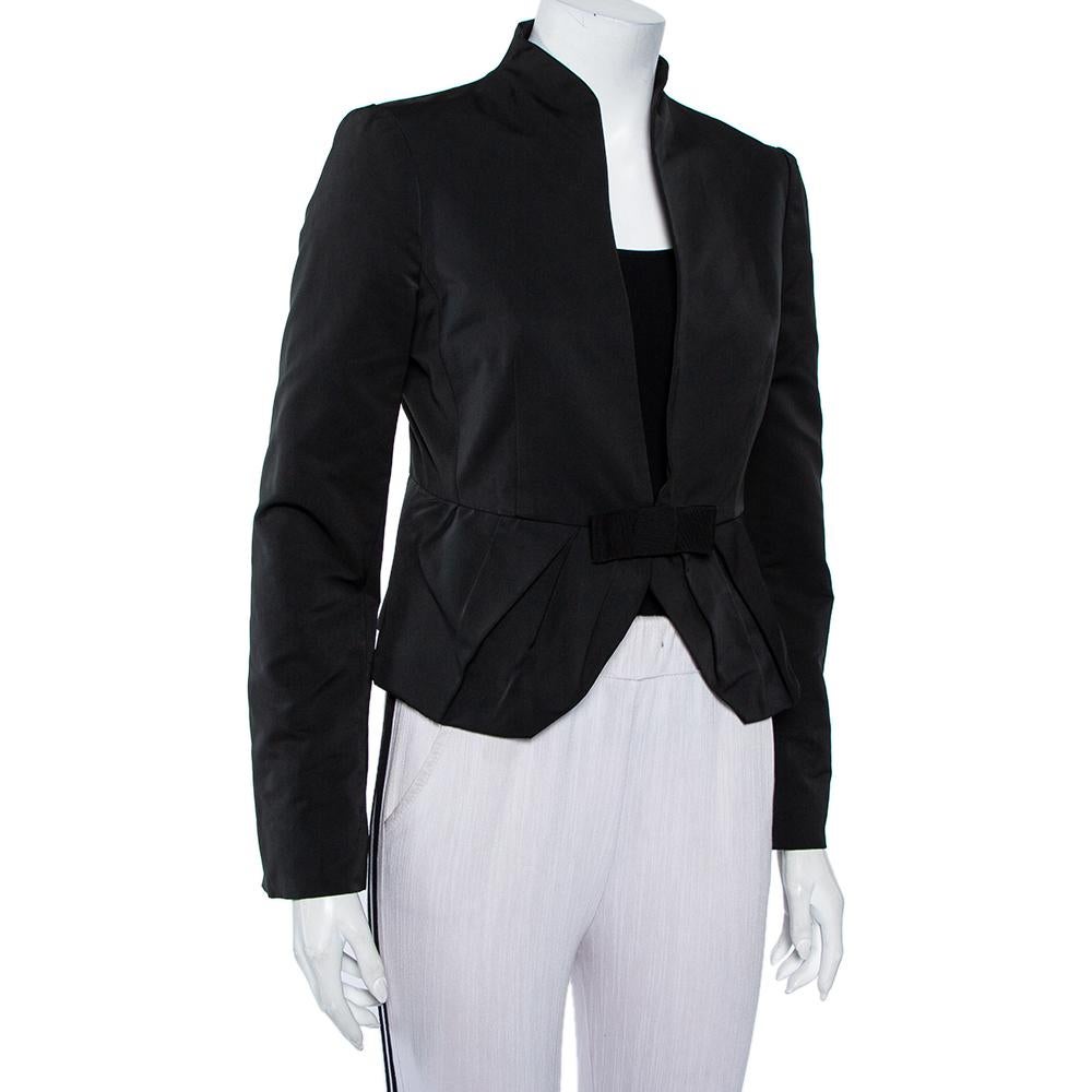 Valentino Black Synthetic Bow Detail Button Front Jacket S In Good Condition In Dubai, Al Qouz 2