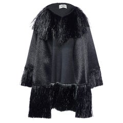 Valentino Black Synthetic Fringed Overcoat S