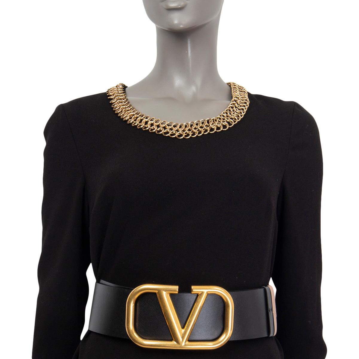 VALENTINO black and tan leather REVERSIBLE VLOGO Waist Belt 