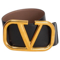 VALENTINO black & tan leather REVERSIBLE VLOGO Waist Belt 75