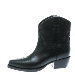 Valentino Black Texan Embroidered Leather Pointed Toe Cowboy Boots Size 36