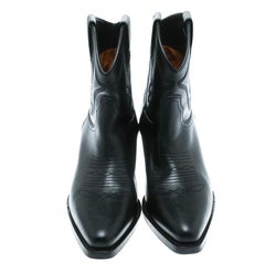 Valentino Black Texan Embroidered Leather Pointed Toe Cowboy Boots Size 36