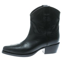 Valentino Bottes de cowboy à bout pointu en cuir brodé Texan noir, Taille 36