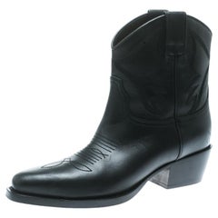 Valentino Bottes de cowboy noires à bout pointu en cuir brodé Texan, Taille 36