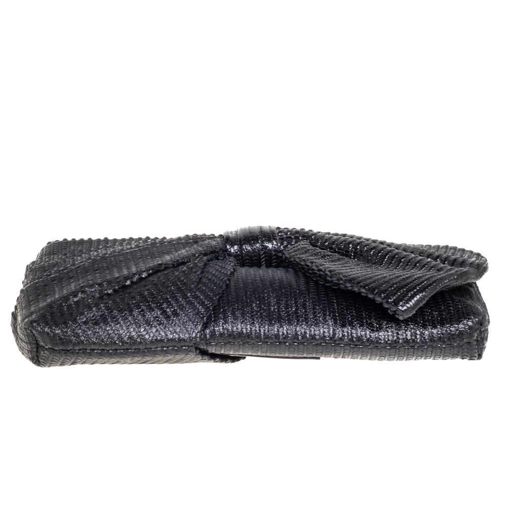 Valentino Black Textured Leather Bow Clutch 1
