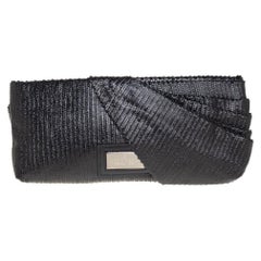 Valentino Black Textured Leather Bow Clutch