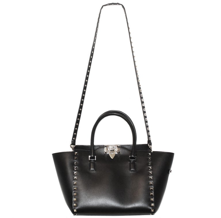 Valentino Black Top Handle Rockstud Satchel with Detachable Shoulder