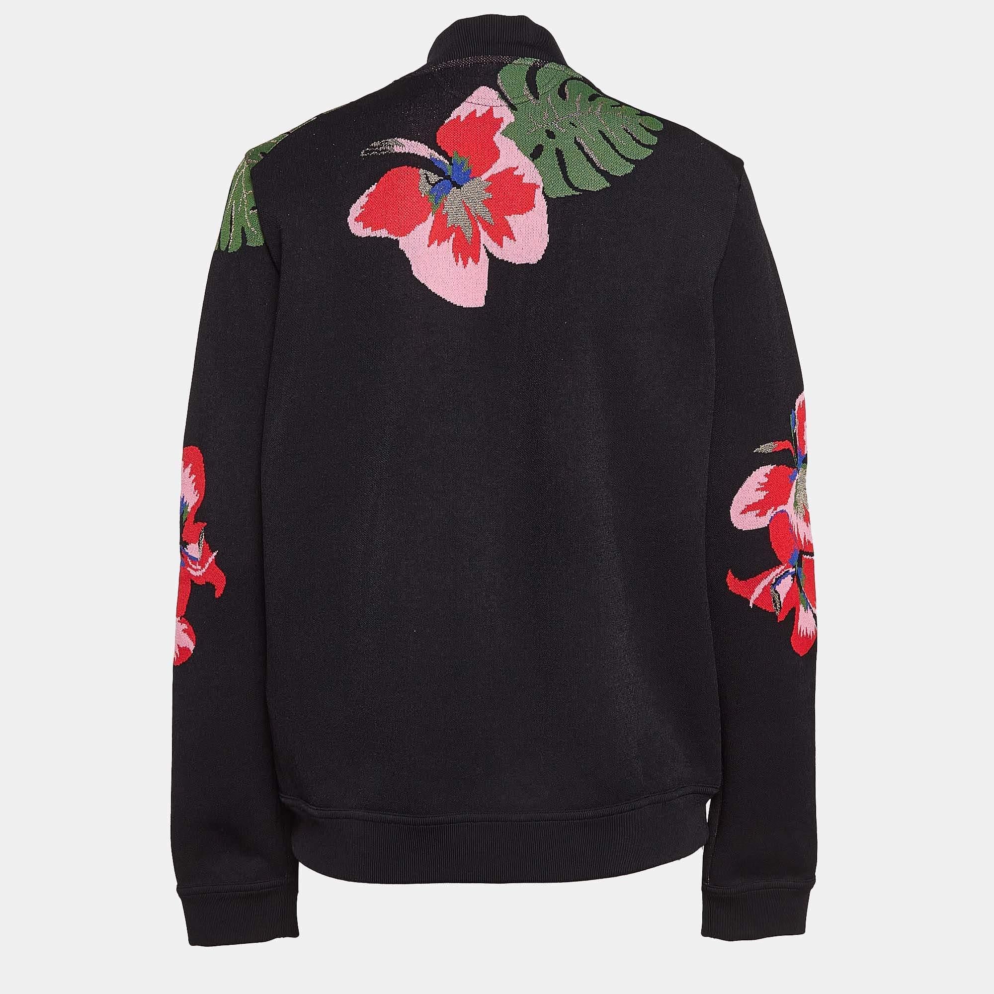 Chaqueta bomber de punto Valentino Negro Tropical Intarsia L en Bueno estado para la venta en Dubai, Al Qouz 2
