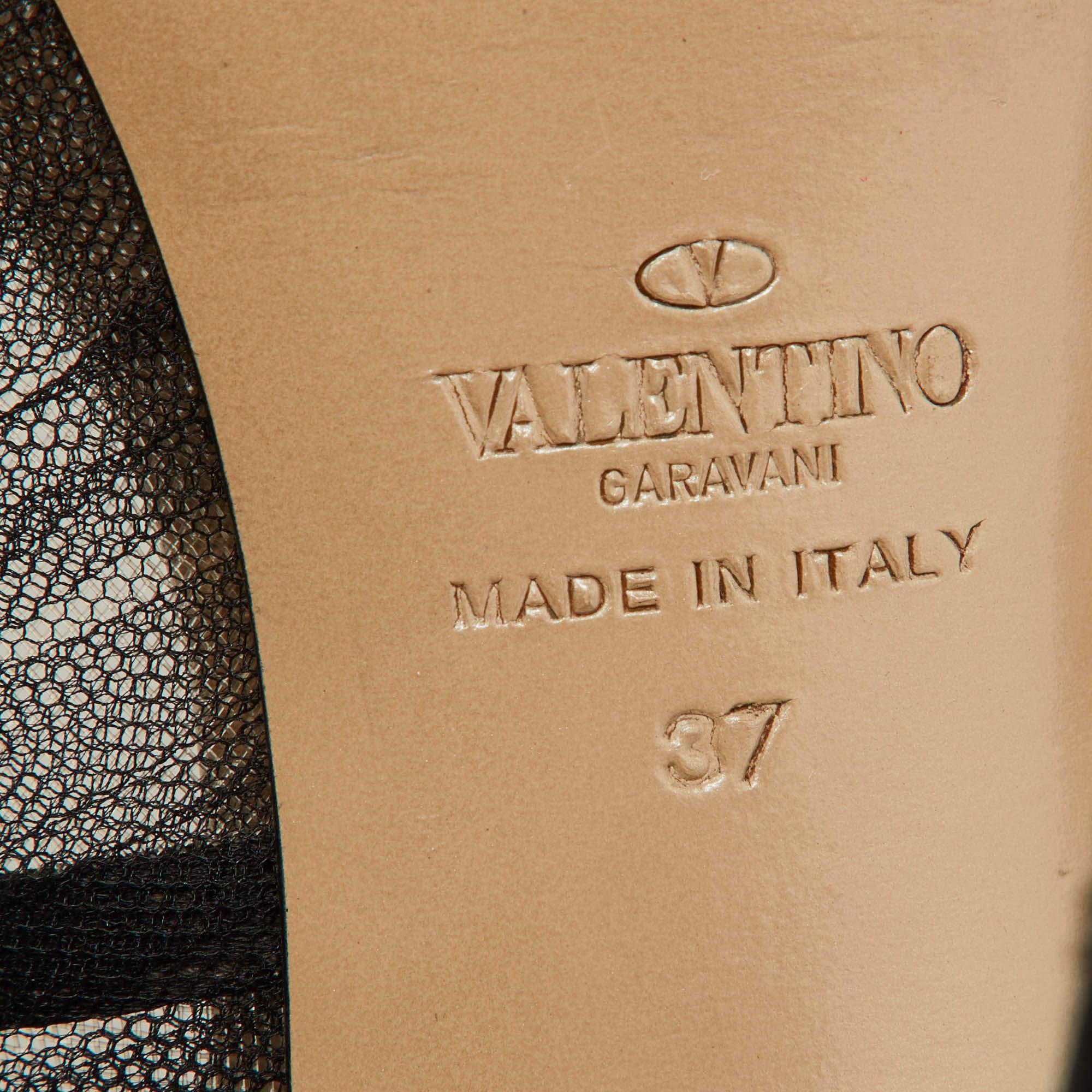 Valentino Schwarze Peep Toe Plateau-Pumps aus Tüllstoff Größe 37 im Angebot 3