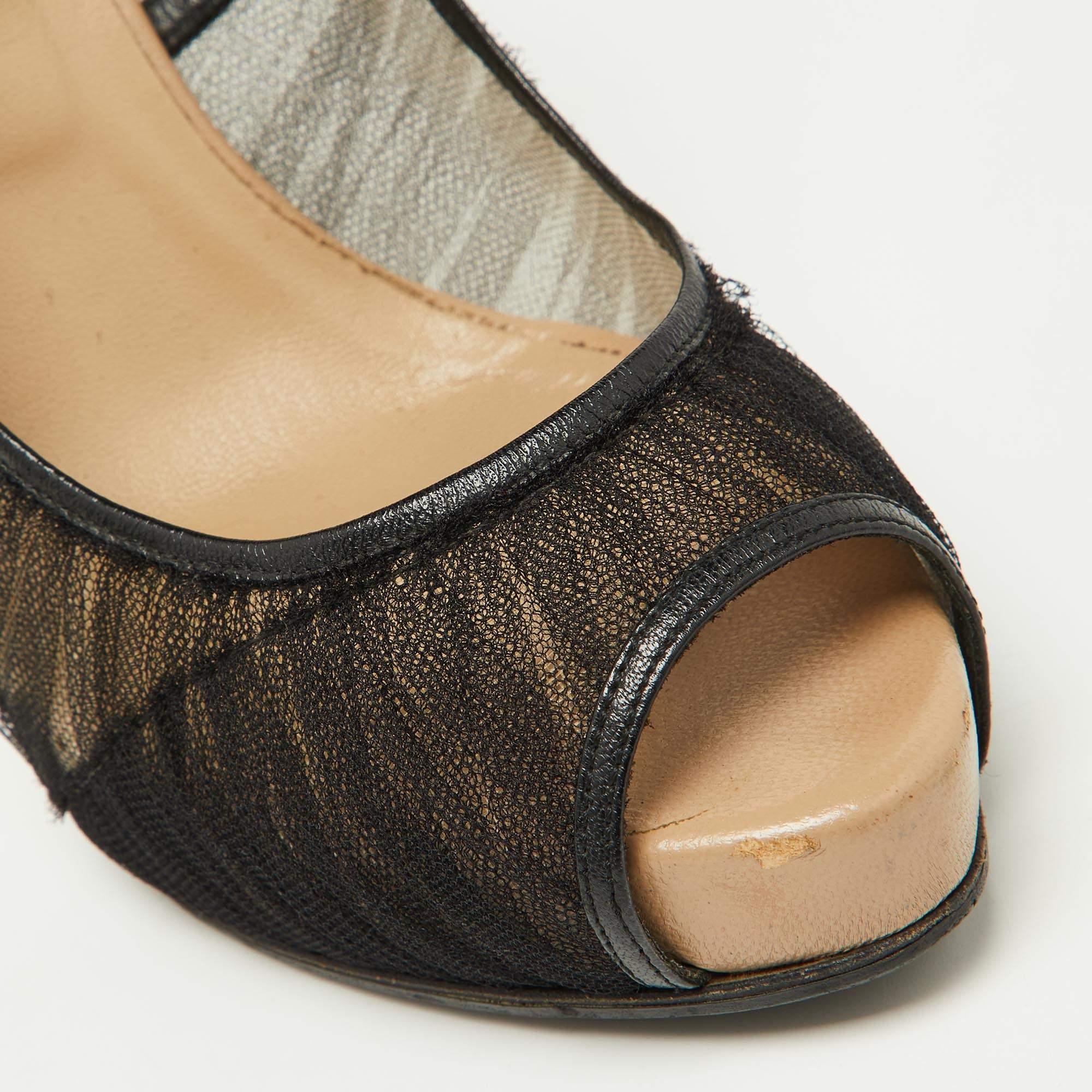 Valentino Schwarze Peep Toe Plateau-Pumps aus Tüllstoff Größe 37 im Angebot 4