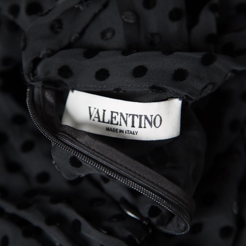 Valentino Black Velvet Polka Dotted Silk Neck Tie Detail Long Sleeve Dress M 1