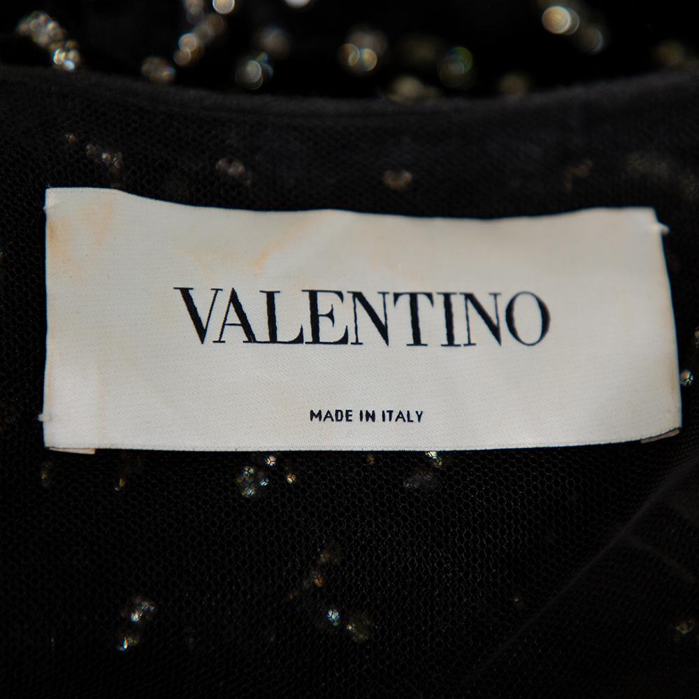 Valentino Black Velvet & Satin Embellished Cape Detail Ruffled Sleeveless Gown M 4