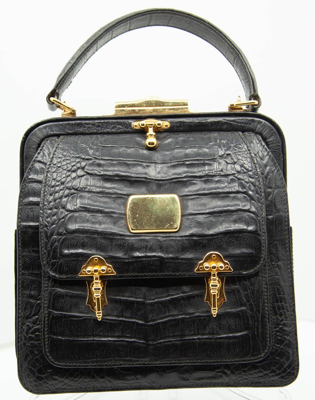 Vintage Valentino black vintage alligator handbag c1960s

7.5