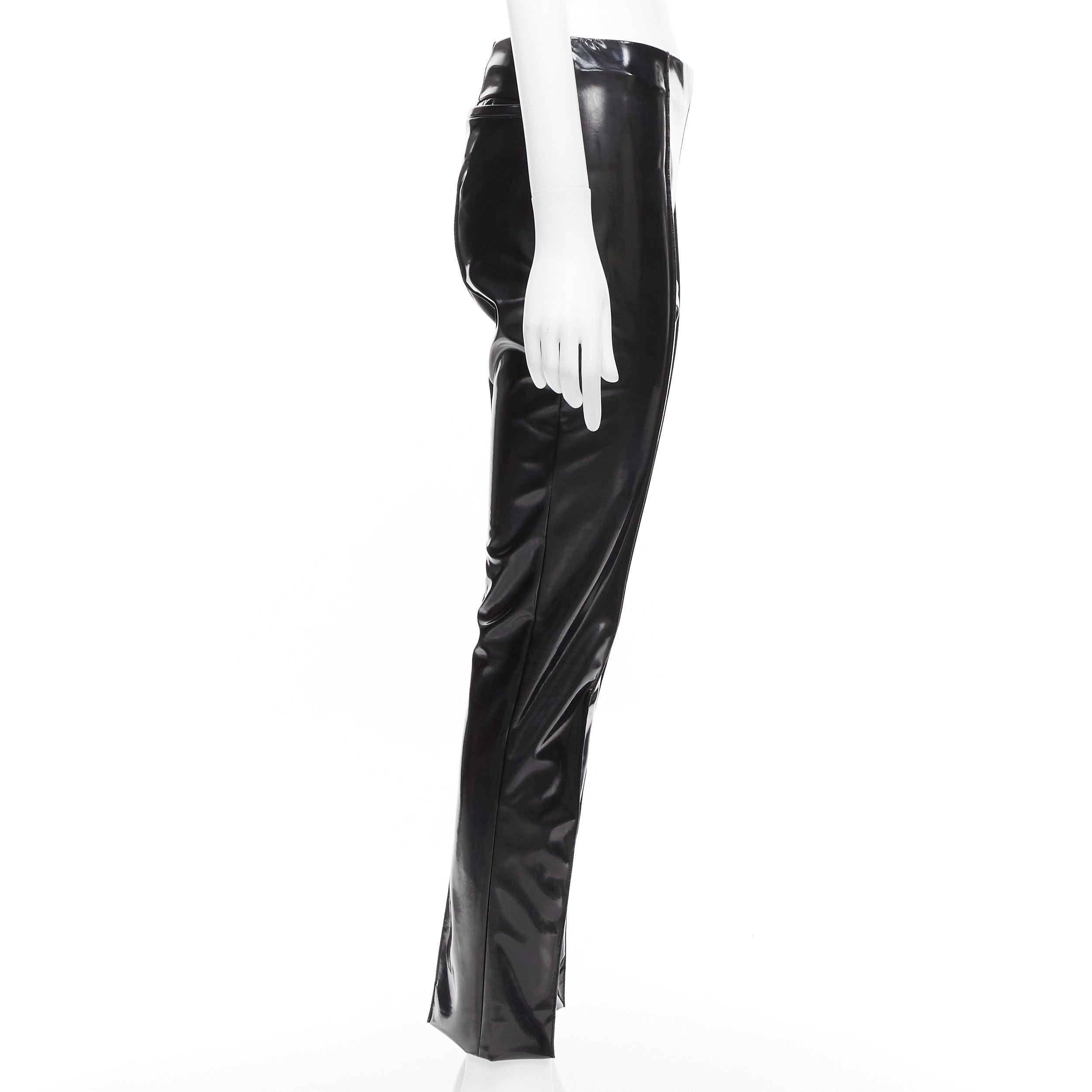 Black VALENTINO black vinyl pleat front back slit pockets pants S For Sale