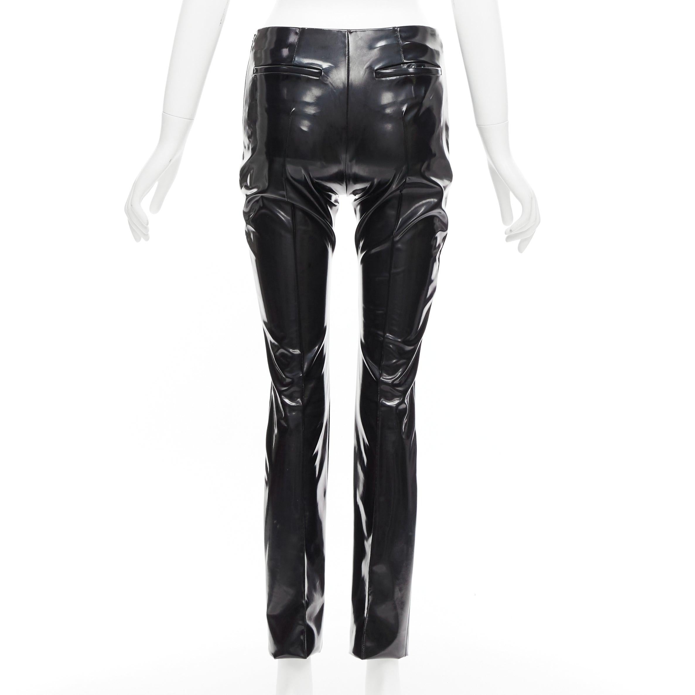 Women's VALENTINO black vinyl pleat front back slit pockets pants S For Sale