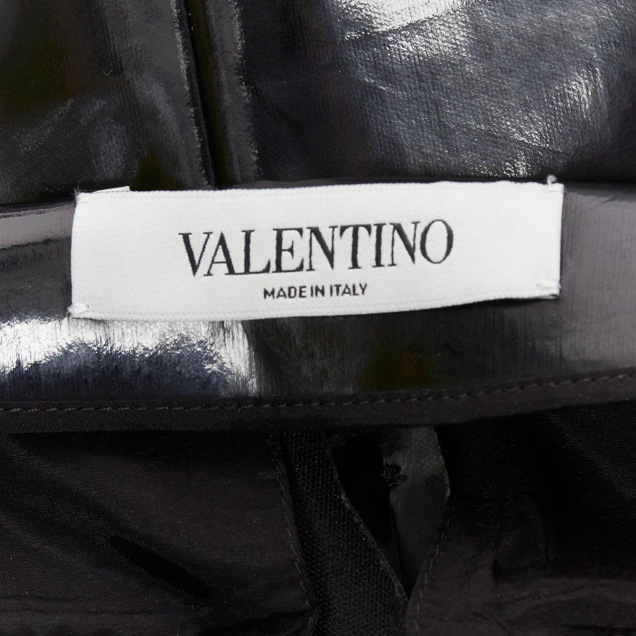 VALENTINO black vinyl pleat front back slit pockets pants S For Sale 4