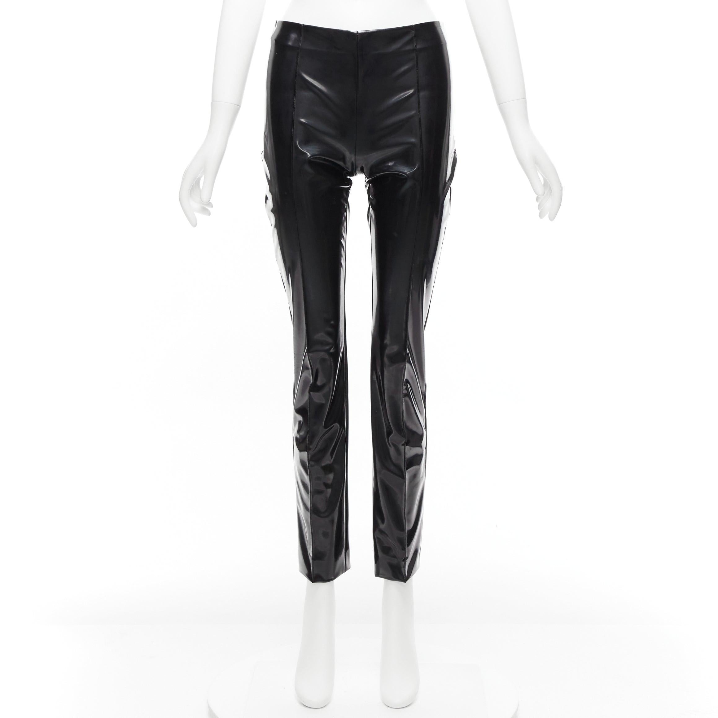 VALENTINO black vinyl pleat front back slit pockets pants S For Sale 5