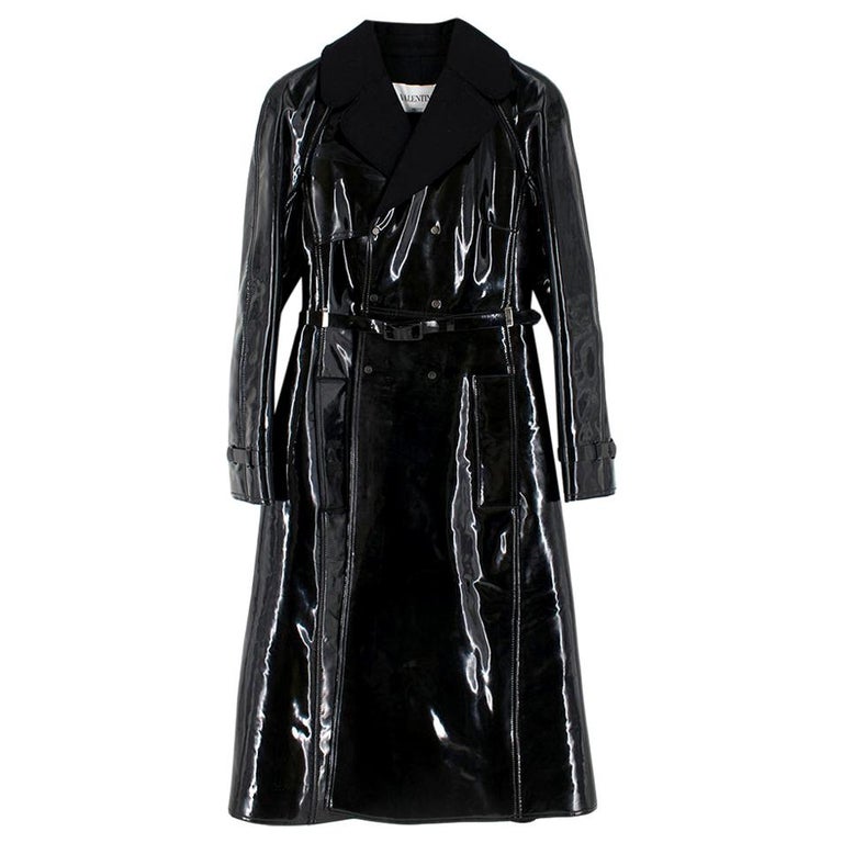 Valentino Black Vinyl Trench Coat - Size US 4 For Sale at 1stDibs ...