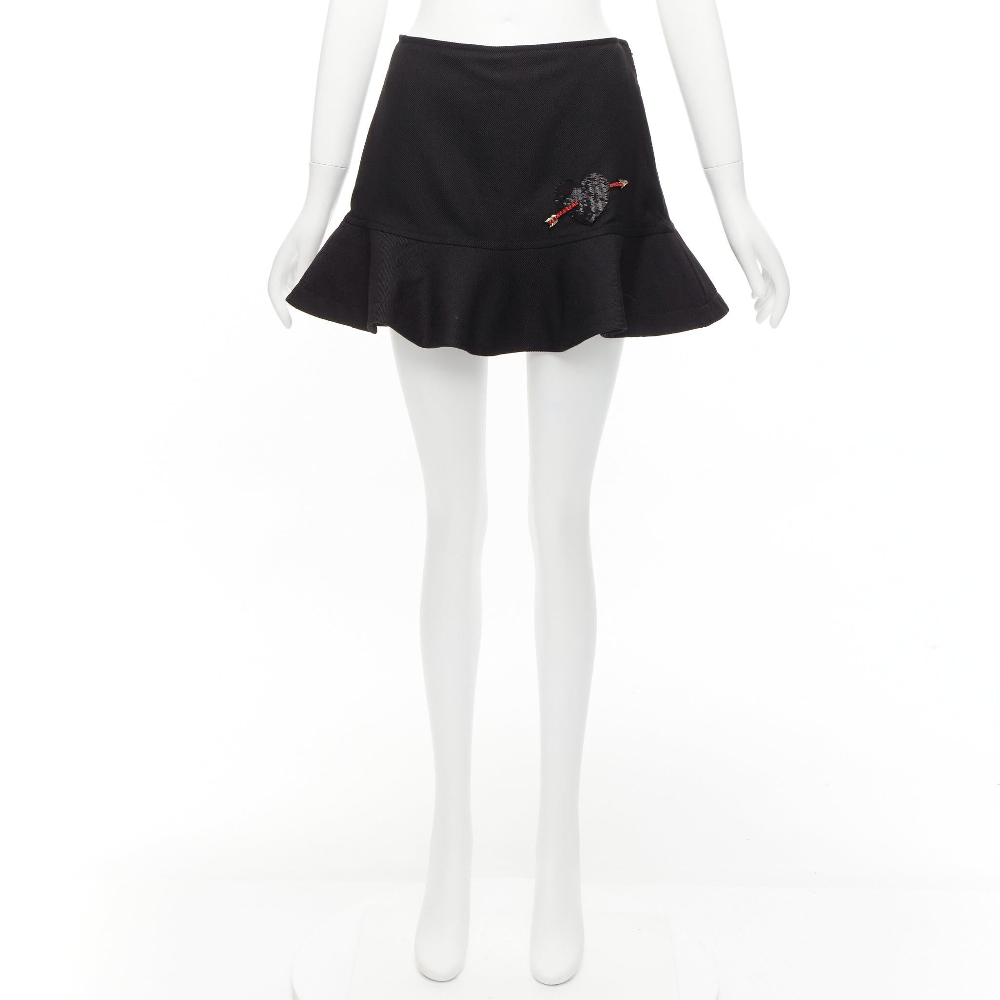 VALENTINO black virgin wool blend red bead Heart flared skirt shorts IT38 XS For Sale 6