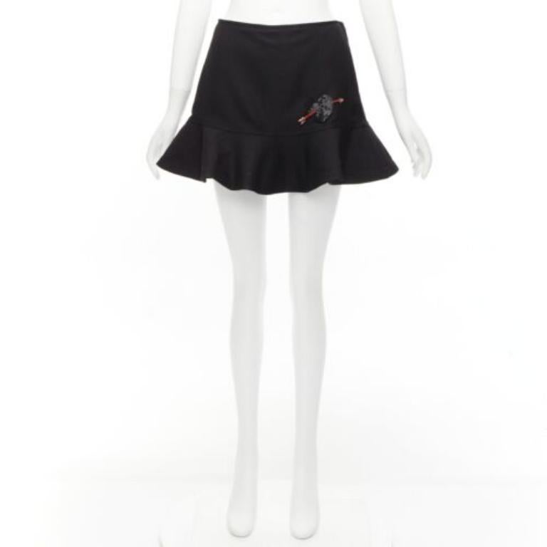VALENTINO black virgin wool blend red bead Heart flared skirt shorts IT38 XS For Sale 5